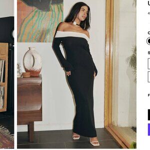 Princess Polly Anya Maxi Dress Black, Off the Shoulder, Size 2, BNWT